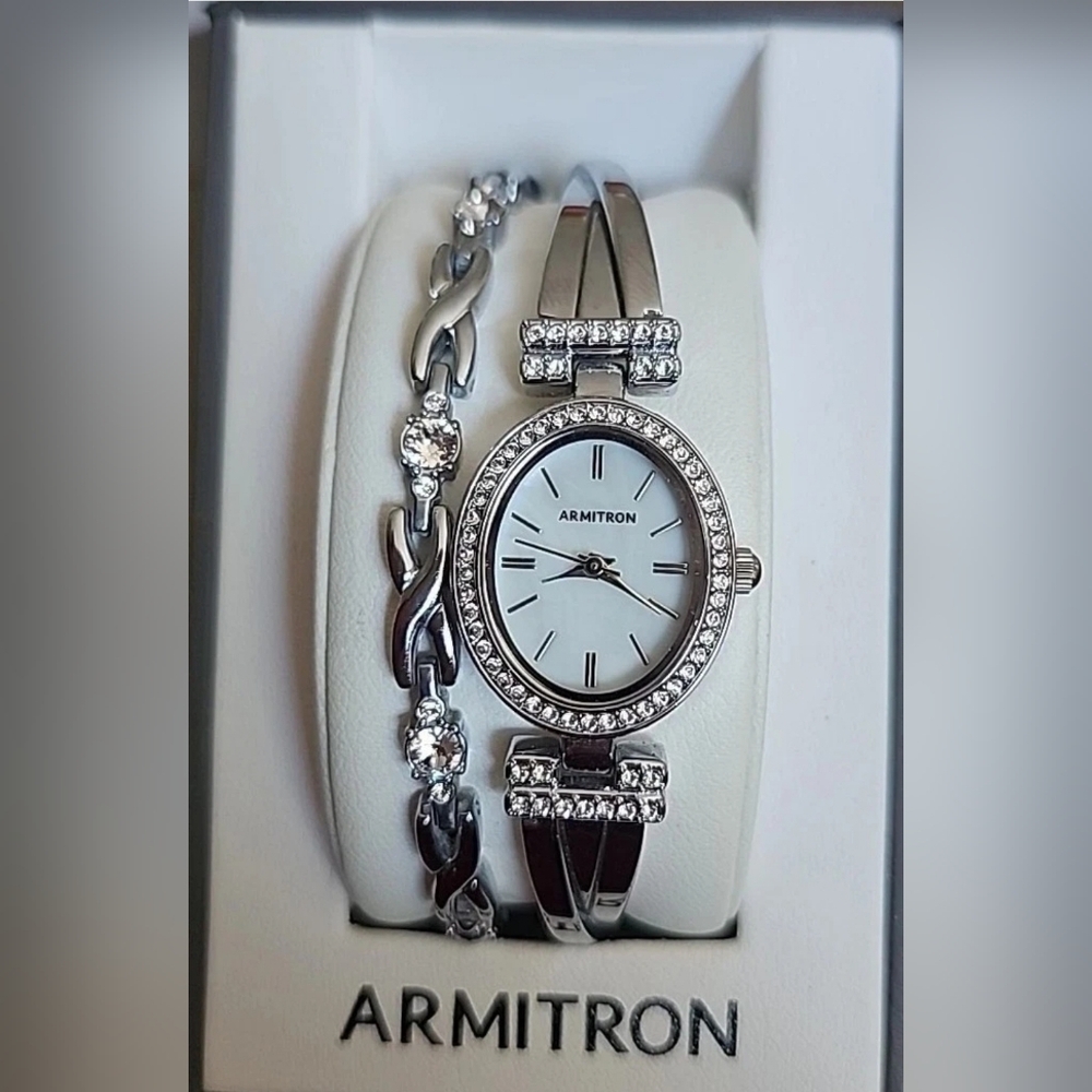 Armitron Women's Silver and White Watch with Bracelet